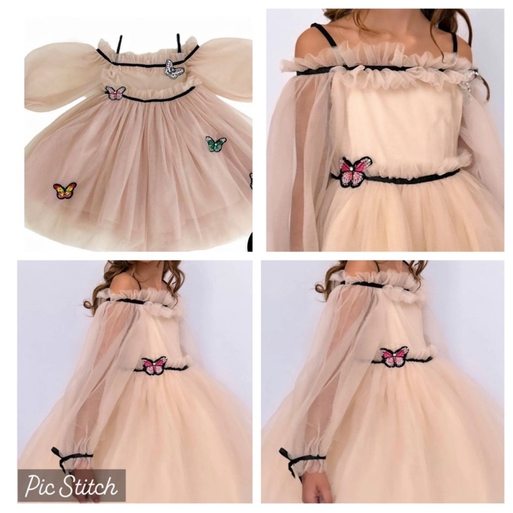 Lola + The Boys Blush Pink Tulle Butterfly Appliqué Formal Dress